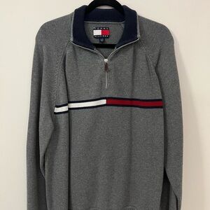 Tommy Hilfiger Gray and Navy Zip-Up Sweater